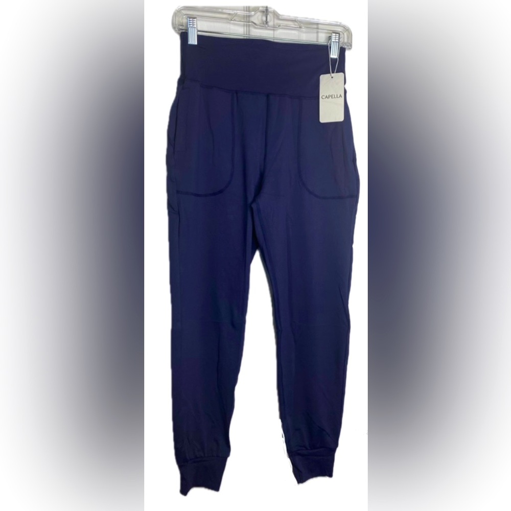 High Waisted Wide Women’s Waistband Joggers Navy - Picture 4 of 11